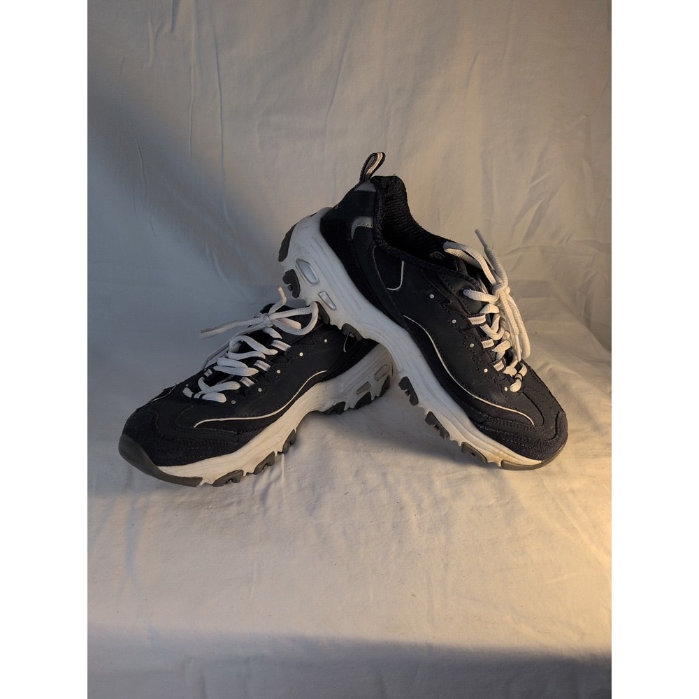 Skechers D'Lites Navy & White Chunky Walking Sneakers Women's Lace Up Co